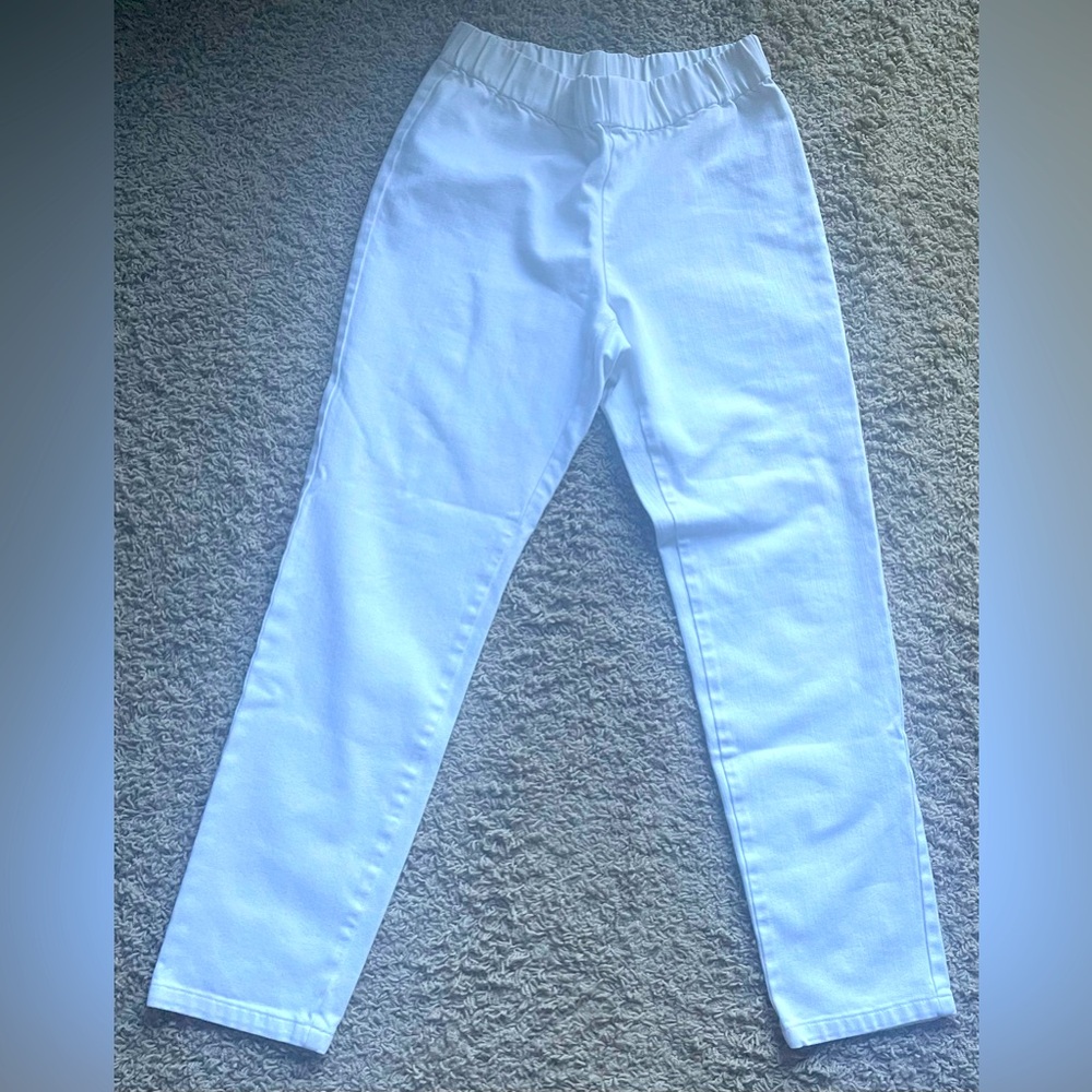 Soft Surroundings White Pants Elastic Waist Pull On Cropped Cotton Lycra MEDIUM